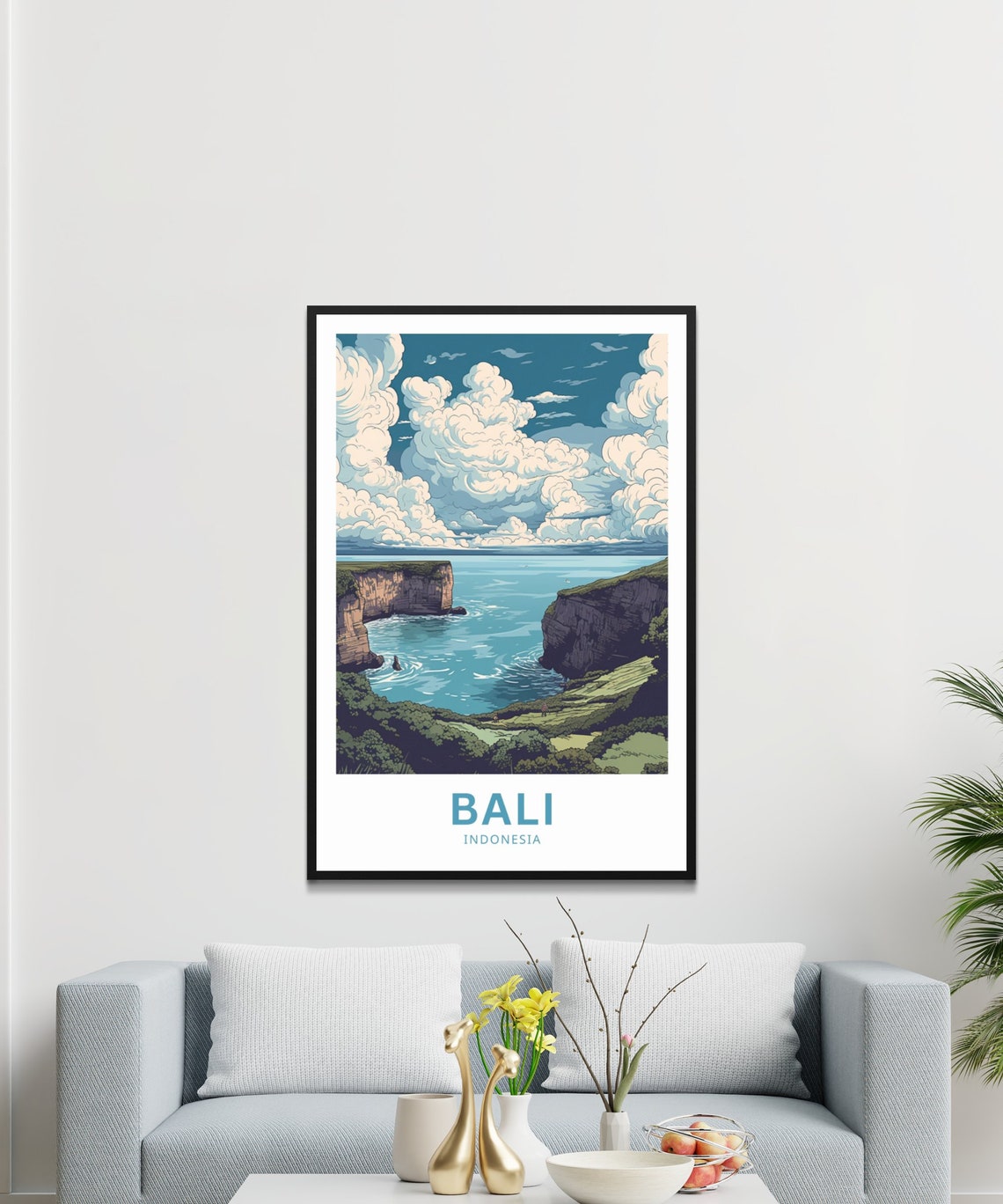 Bali Indonesia Sea Cliffs Turquoise Ocean Dramatic Clouds Poster - Image 3