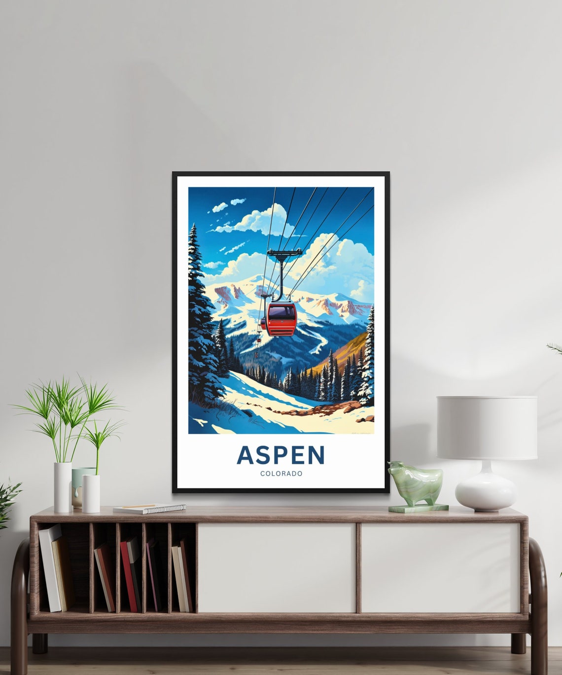 Personalized Aspen Colorado Red Gondola Ski Slopes Travel Poster - Image 2