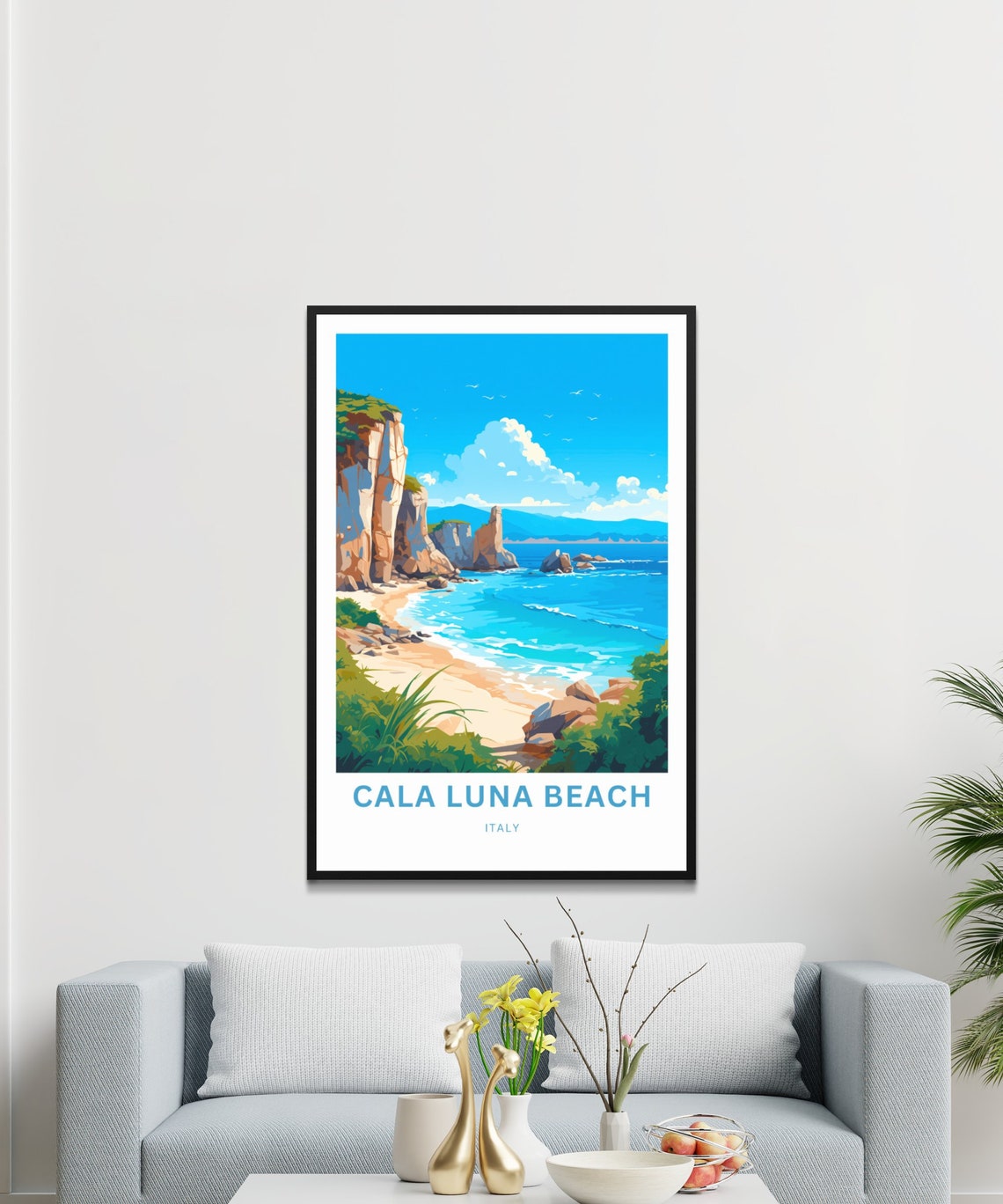 Cala Luna Beach Italy Sea Cliffs Customizable Beach Travel Poster - Image 3