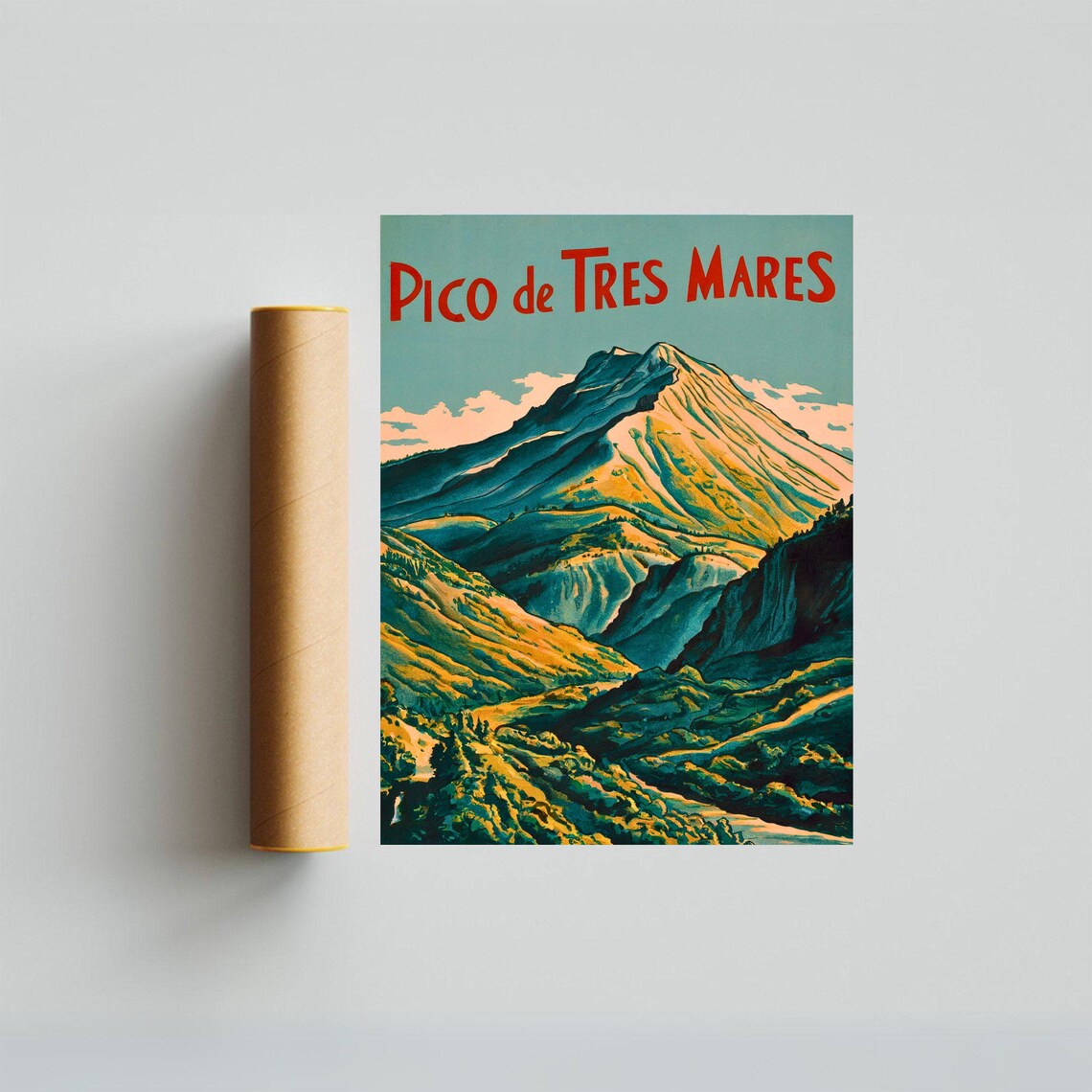 Pico de Tres Mares Vintage Golden Mountain Ridge Travel Poster - Image 2