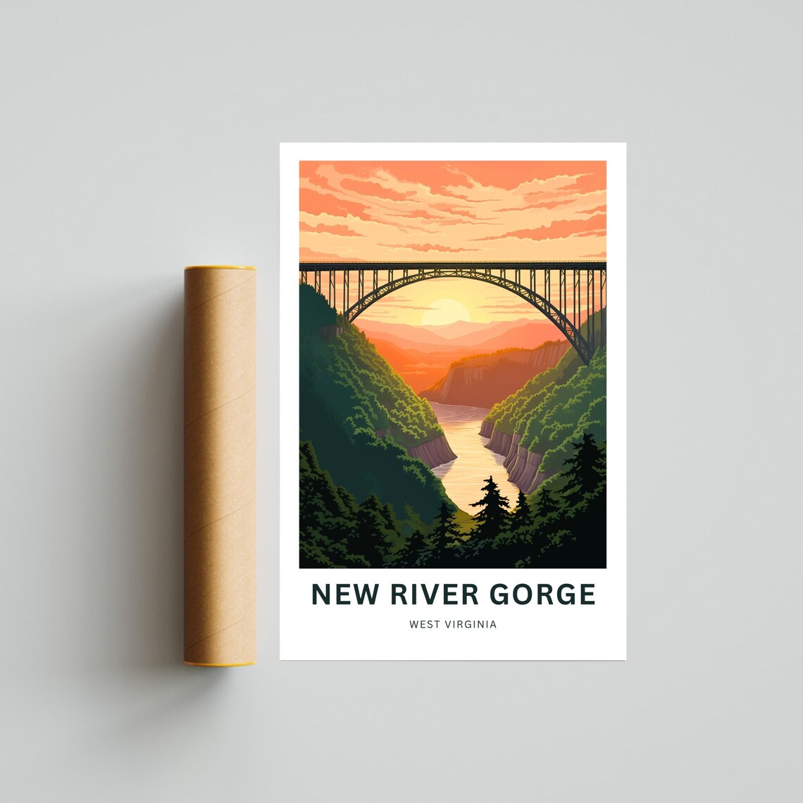 Personalized New River Gorge WV Iconic Bridge Sunset Travel Poster - Image 4