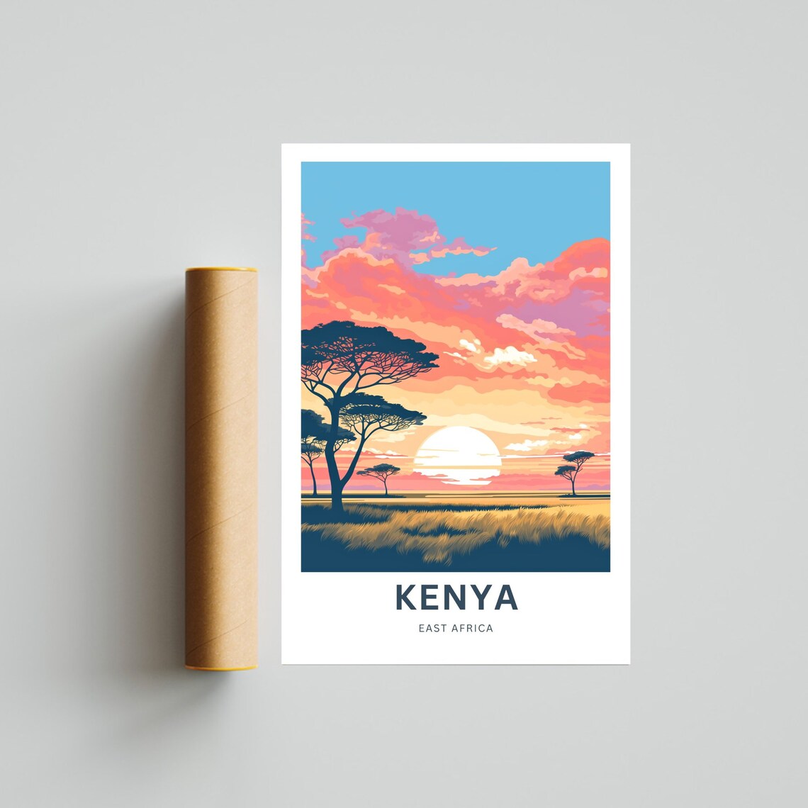 Kenya East Africa Golden Plains Acacia Sunset Vintage Travel Poster - Image 4