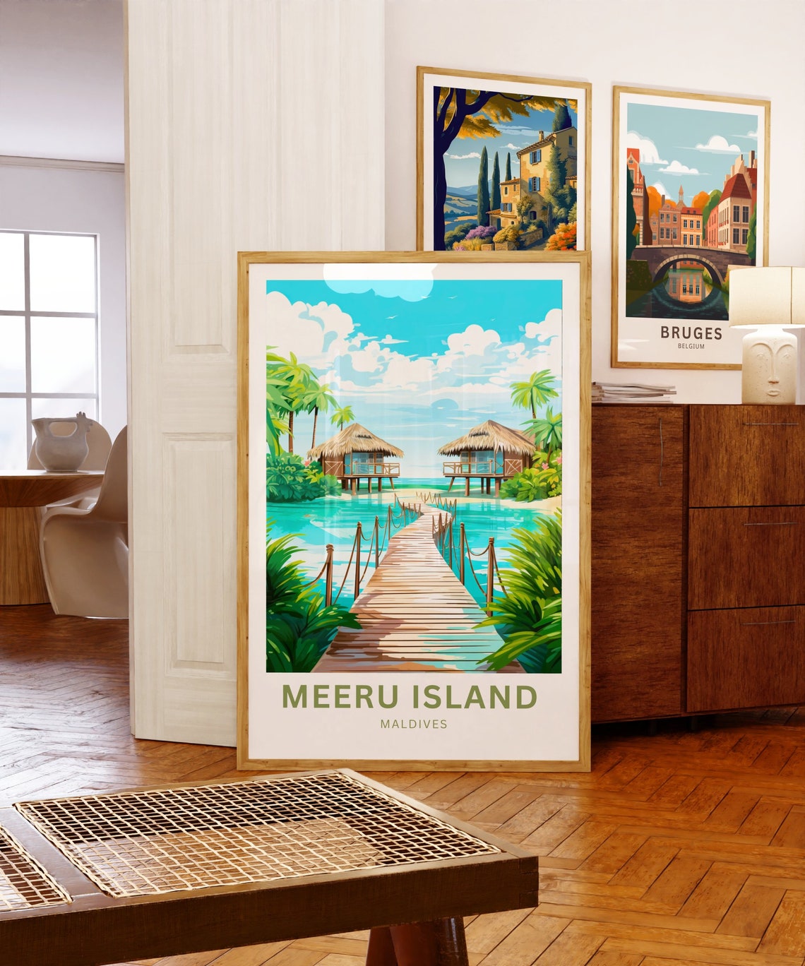 Meeru Island Maldives Jetty Bungalows Custom Text Travel Poster - Image 5