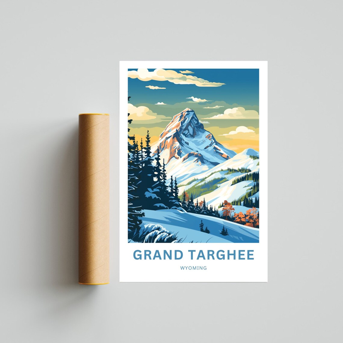 Grand Targhee Wyoming Travel Poster with Snowy Ski Slopes and Peaks - Image 4