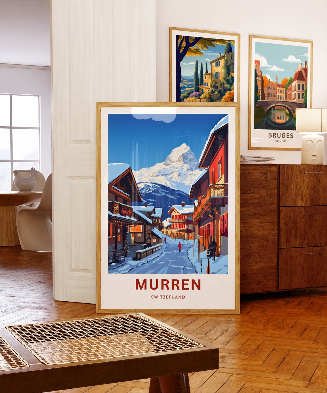 Murren Switzerland Alpine Snowy Winter Village Street Poster - Image 5