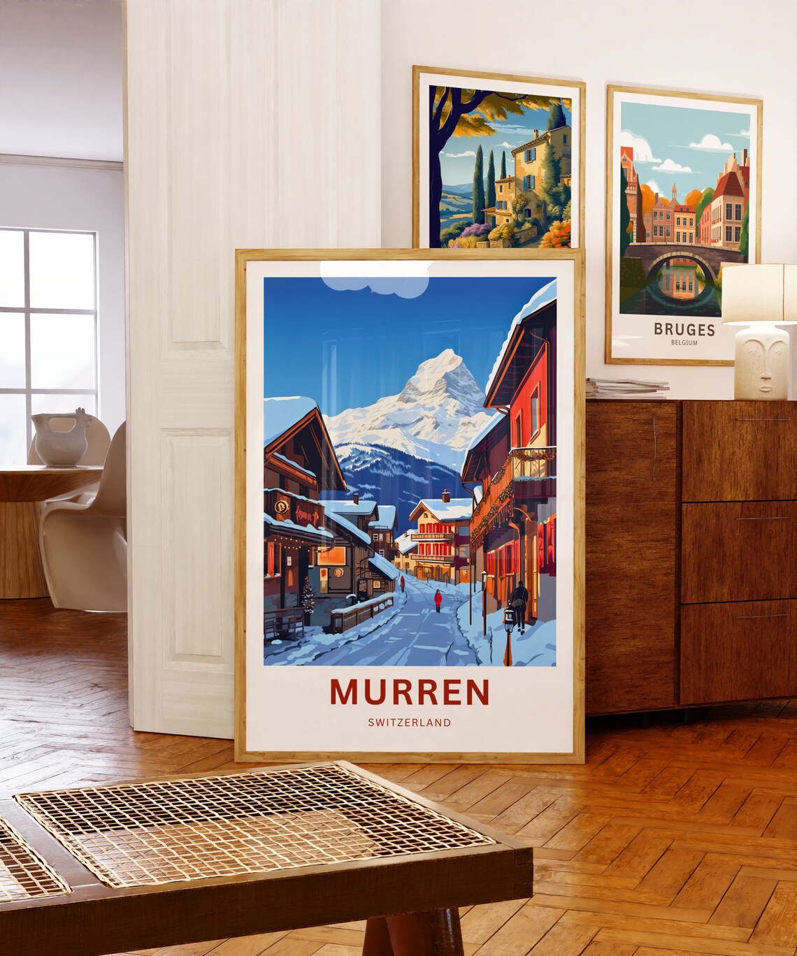 Personalized Murren Switzerland Snowy Village Street Travel Poster - Image 5