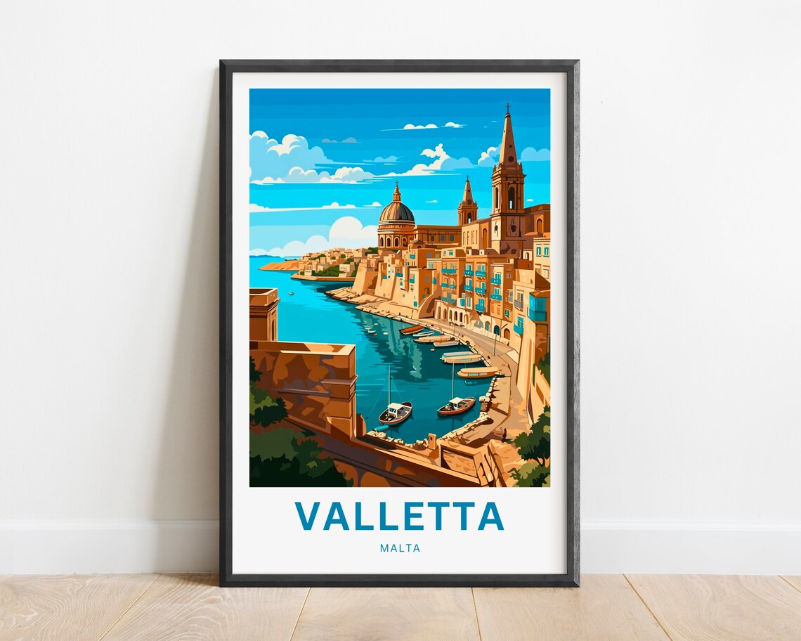 Valletta Malta Harbor Walls Bastions City View Travel Poster