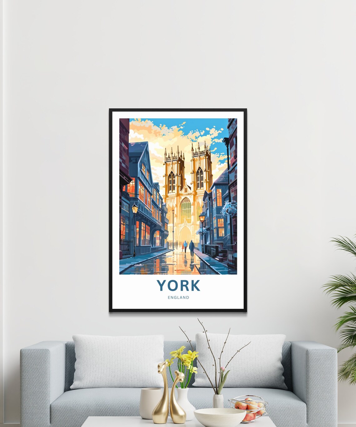 York England York Minster Cathedral Rainy Old Town Street Poster - Image 3