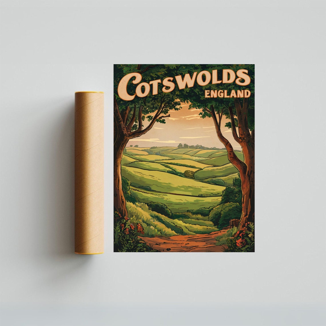 Cotswolds England Rolling Hills Tree Arch Vintage Travel Poster - Image 3