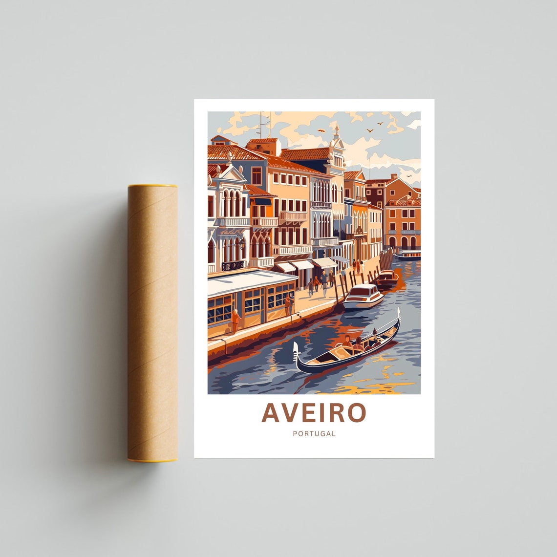 Aveiro Portugal Sunset Canal Gondolier Ride Retro Travel Poster - Image 4