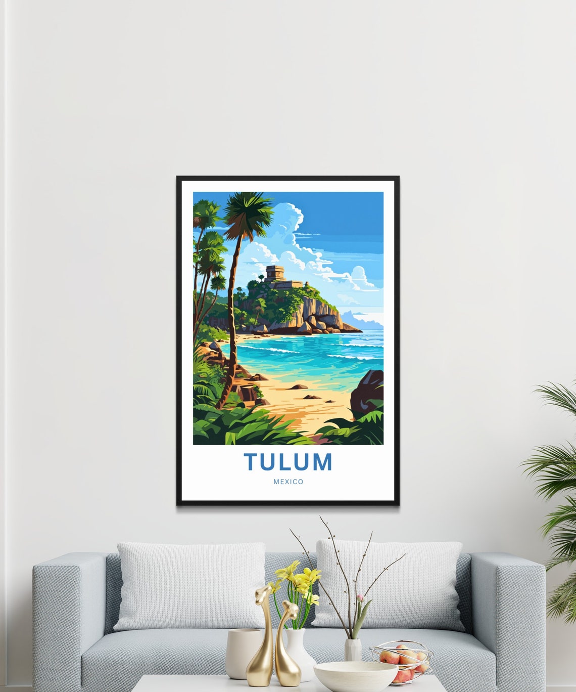 Tulum Mayan Cliff Ruins Caribbean Beach Mexico Custom Travel Poster - Image 3