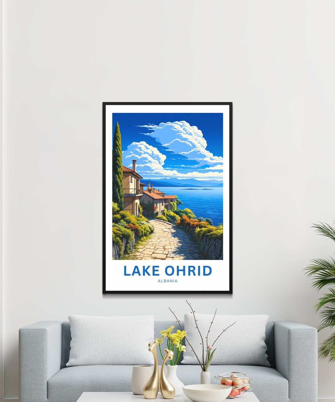 Personalized Lake Ohrid Albania Cobblestone Lane Village Poster - Image 3