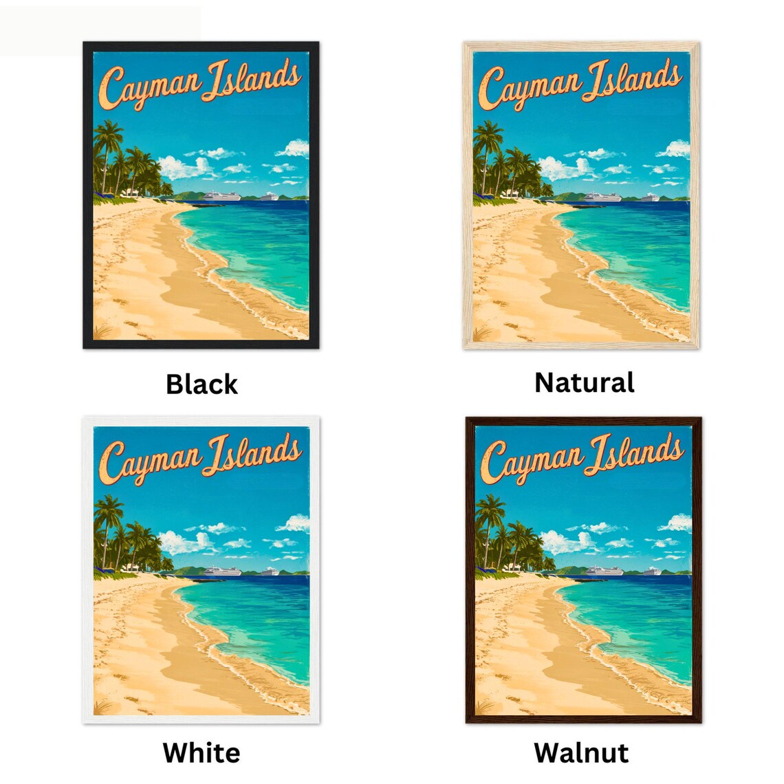 Cayman Islands Cruise Ships Sandy Beach Vintage Travel Poster - Image 4