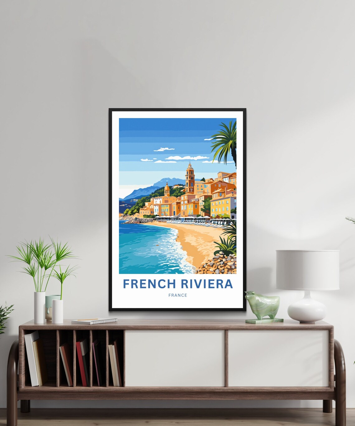 French Riviera France Palm Beach Coastline Custom Text Art Poster - Image 2