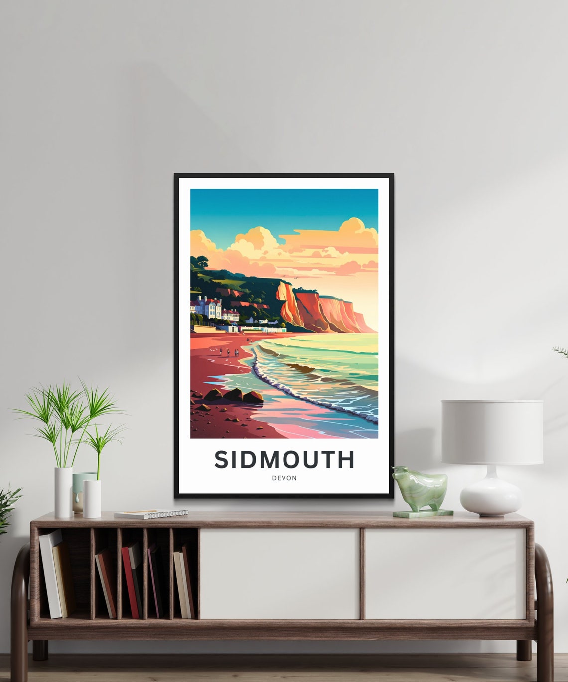 Sidmouth Devon Red Cliffs and Sandy Beach Beside Seaside Town Poster - Image 2