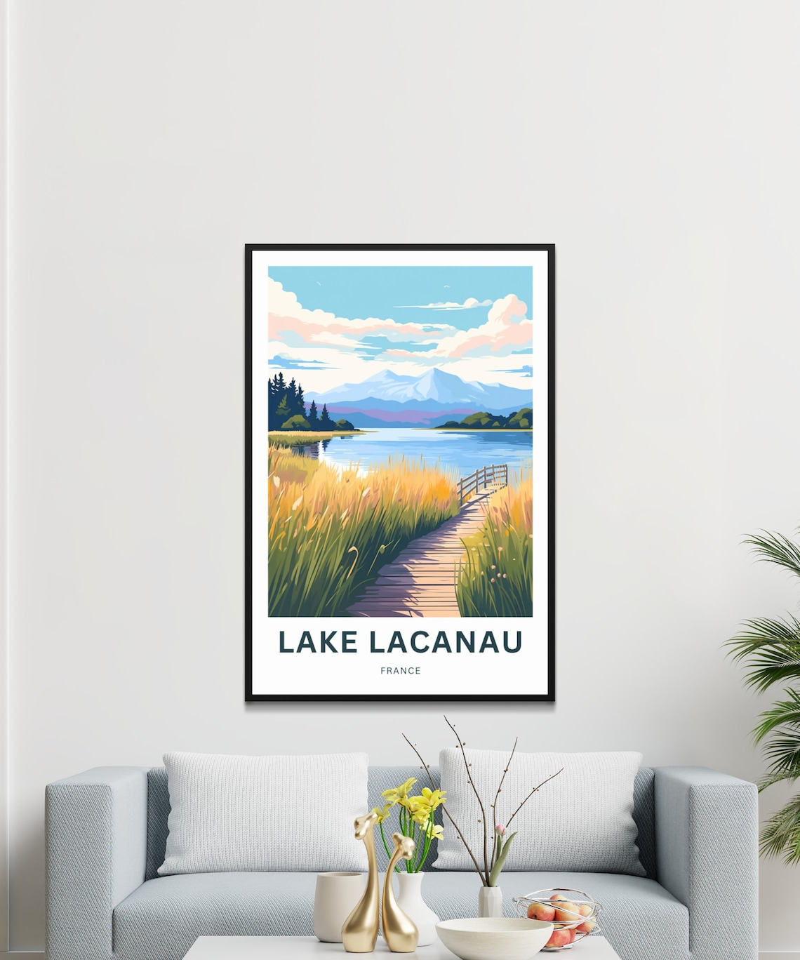 Personalized Lake Lacanau France Boardwalk Reeds Travel Poster - Image 3