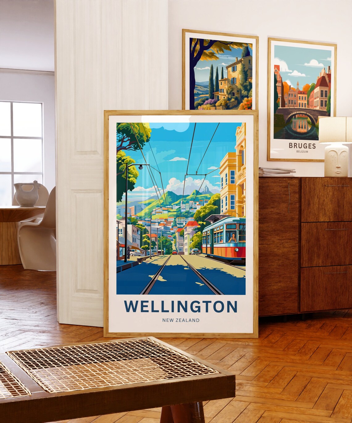 Wellington New Zealand Vintage Tram City Street Hillside Travel Poster - Image 5