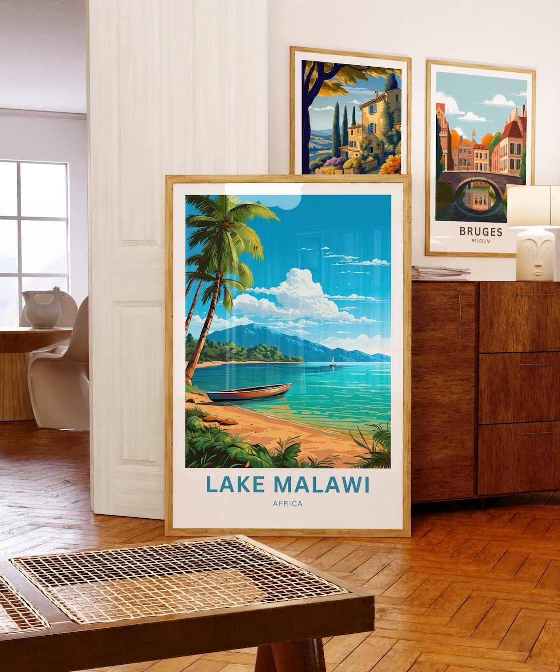 Lake Malawi Africa Wooden Canoe on Tropical Sandy Beach Poster - Image 5