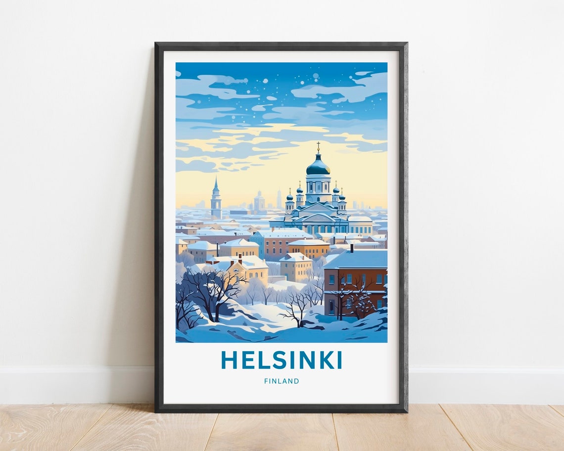 Helsinki Finland Snow Covered Rooftops Winter City Panorama Poster