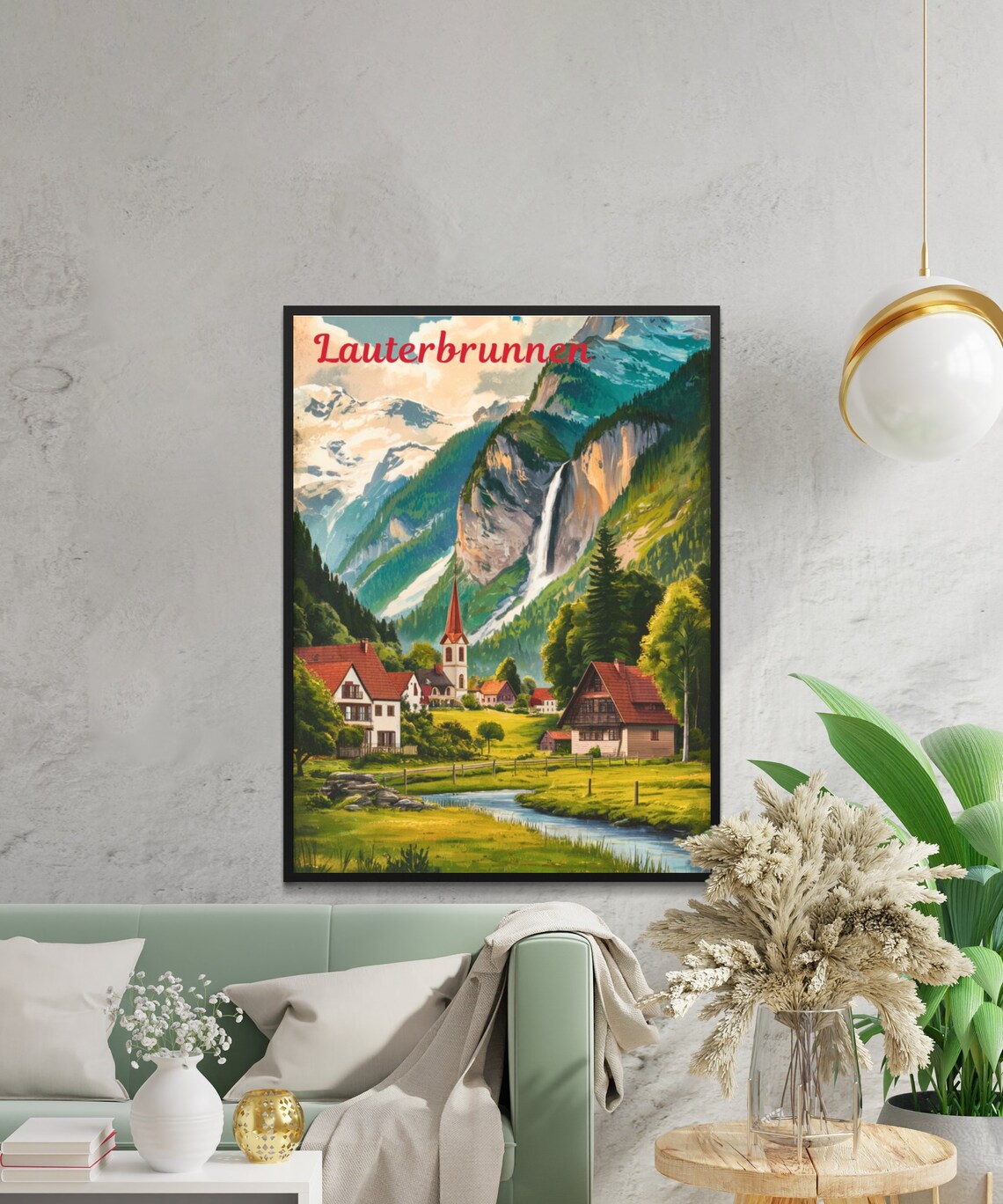 Lauterbrunnen Switzerland Alpine Village Church Waterfall Poster - Image 2