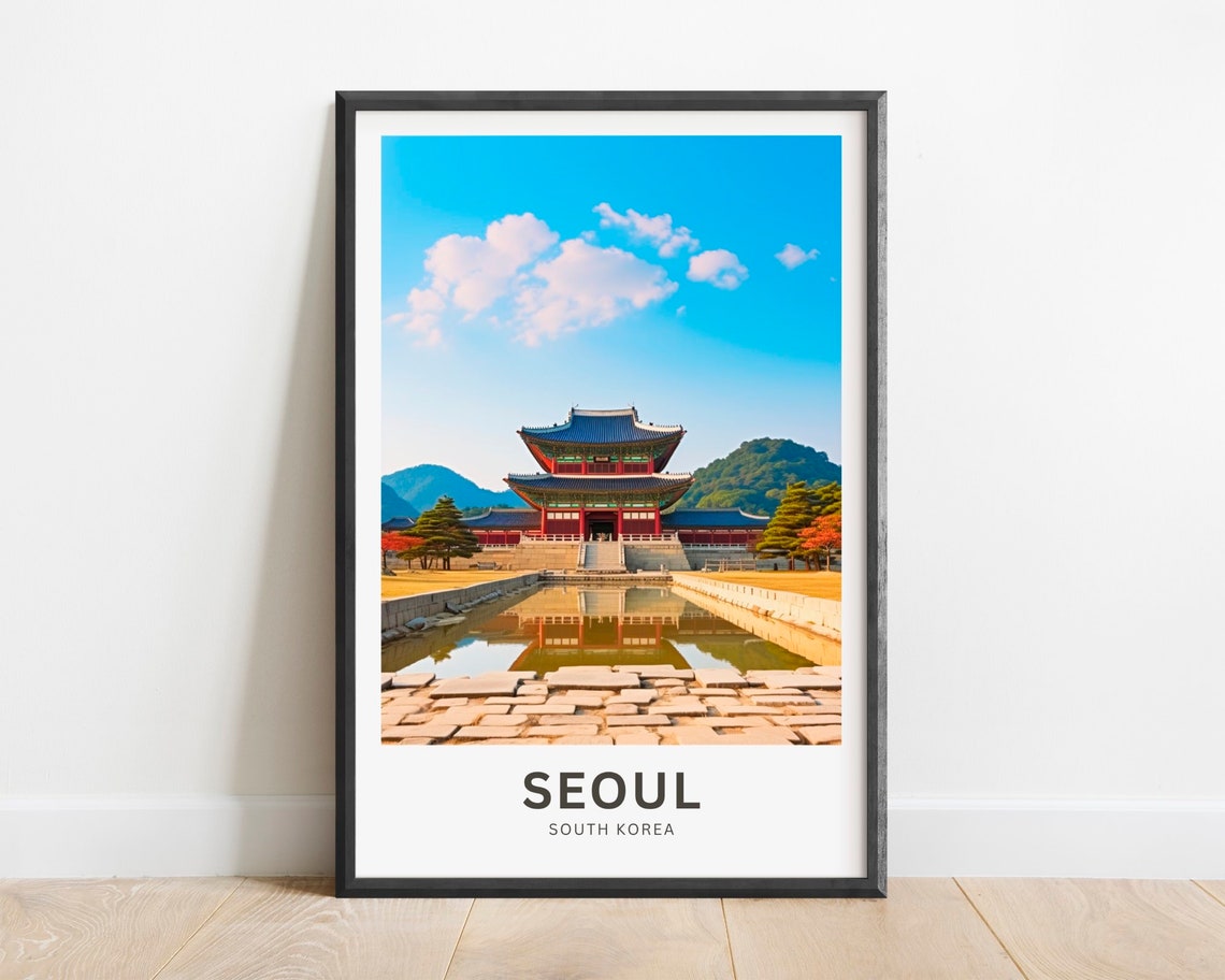 Seoul South Korea Royal Palace Gate Reflecting Pond Travel Poster