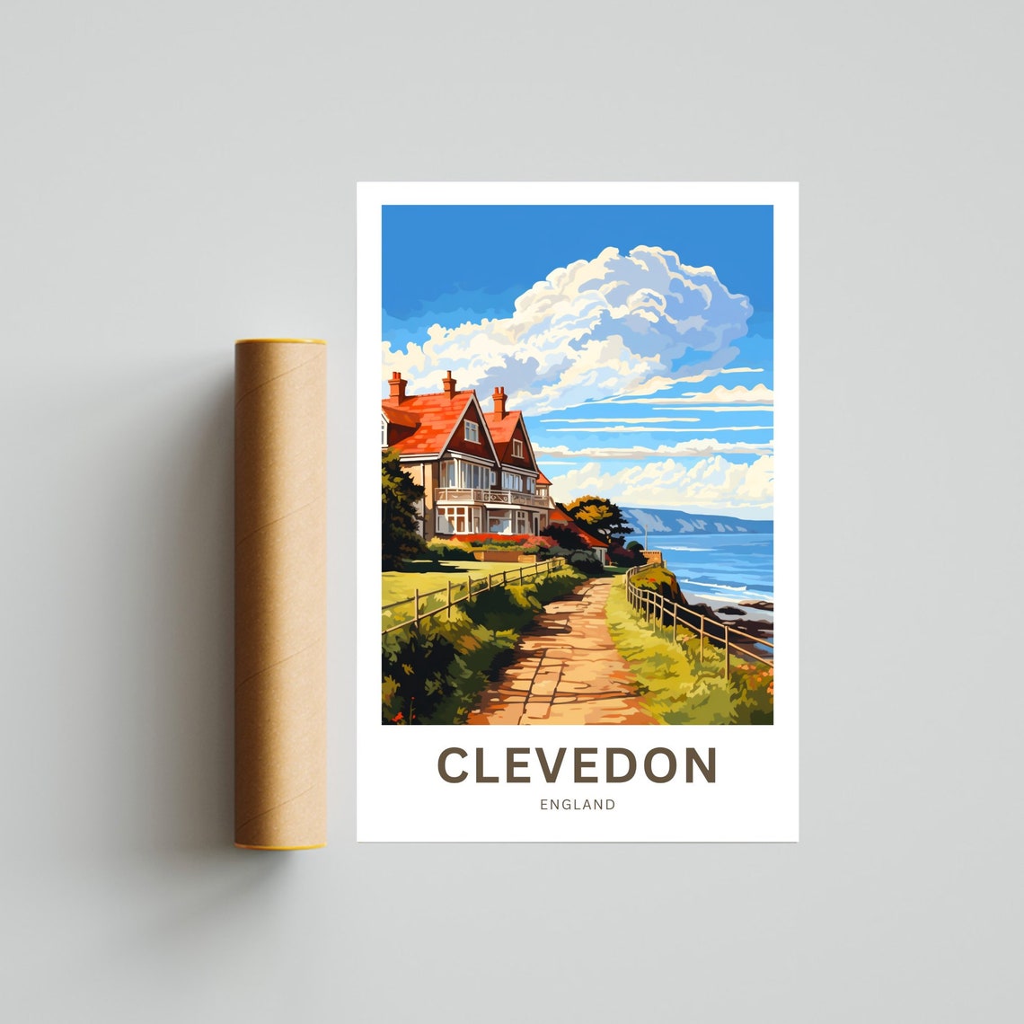 Personalized Clevedon England Seaside Village Custom Travel Poster - Image 4