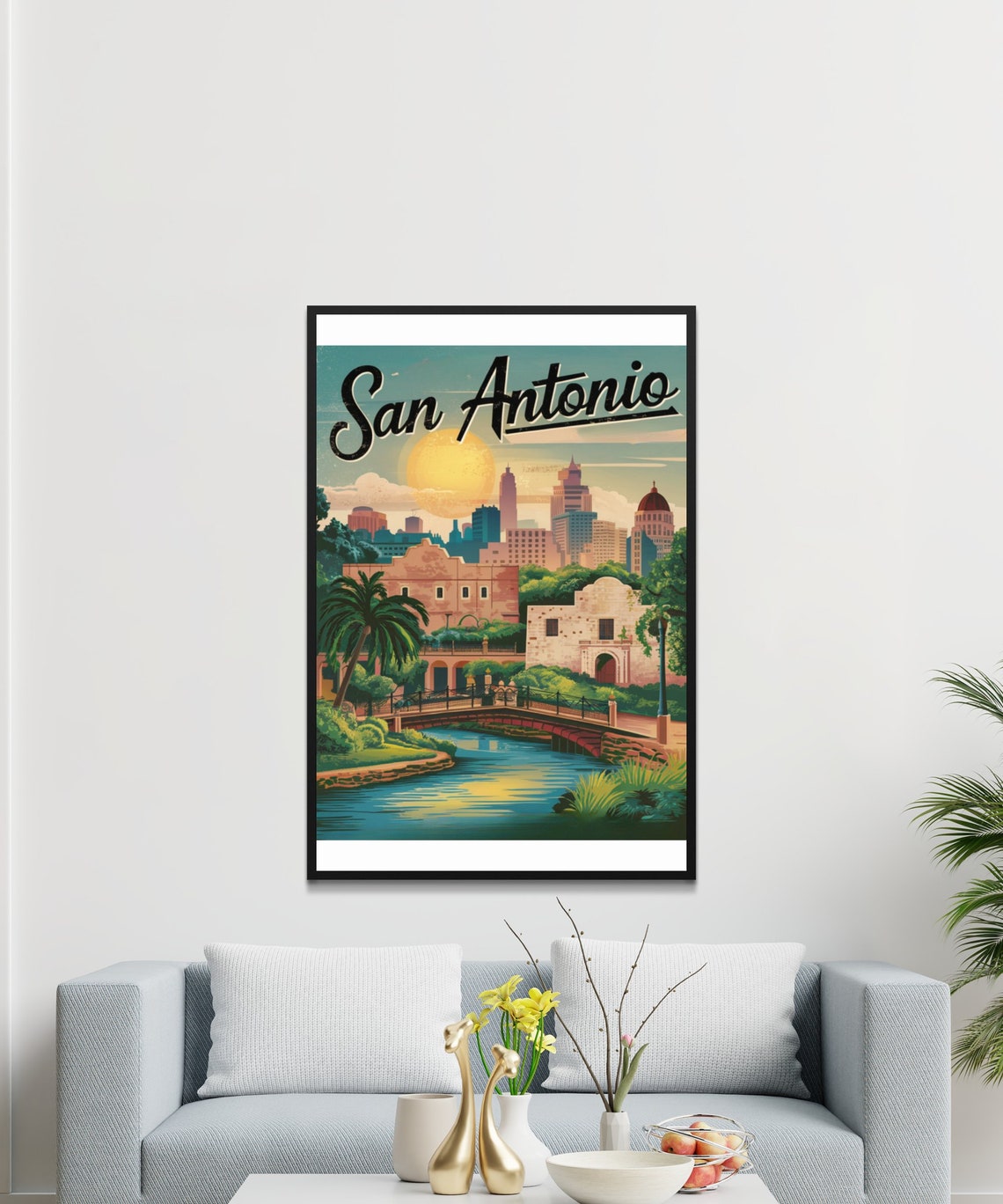 San Antonio Texas Vintage River Walk City Skyline Travel Poster - Image 2