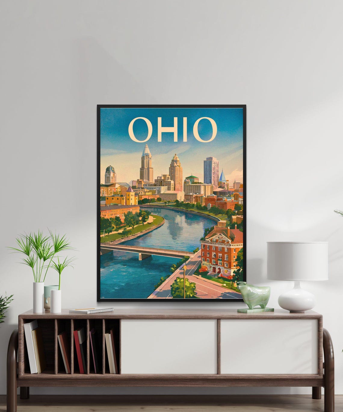 Beautiful Ohio River City Skyline Downtown Retro Travel Poster - Image 3