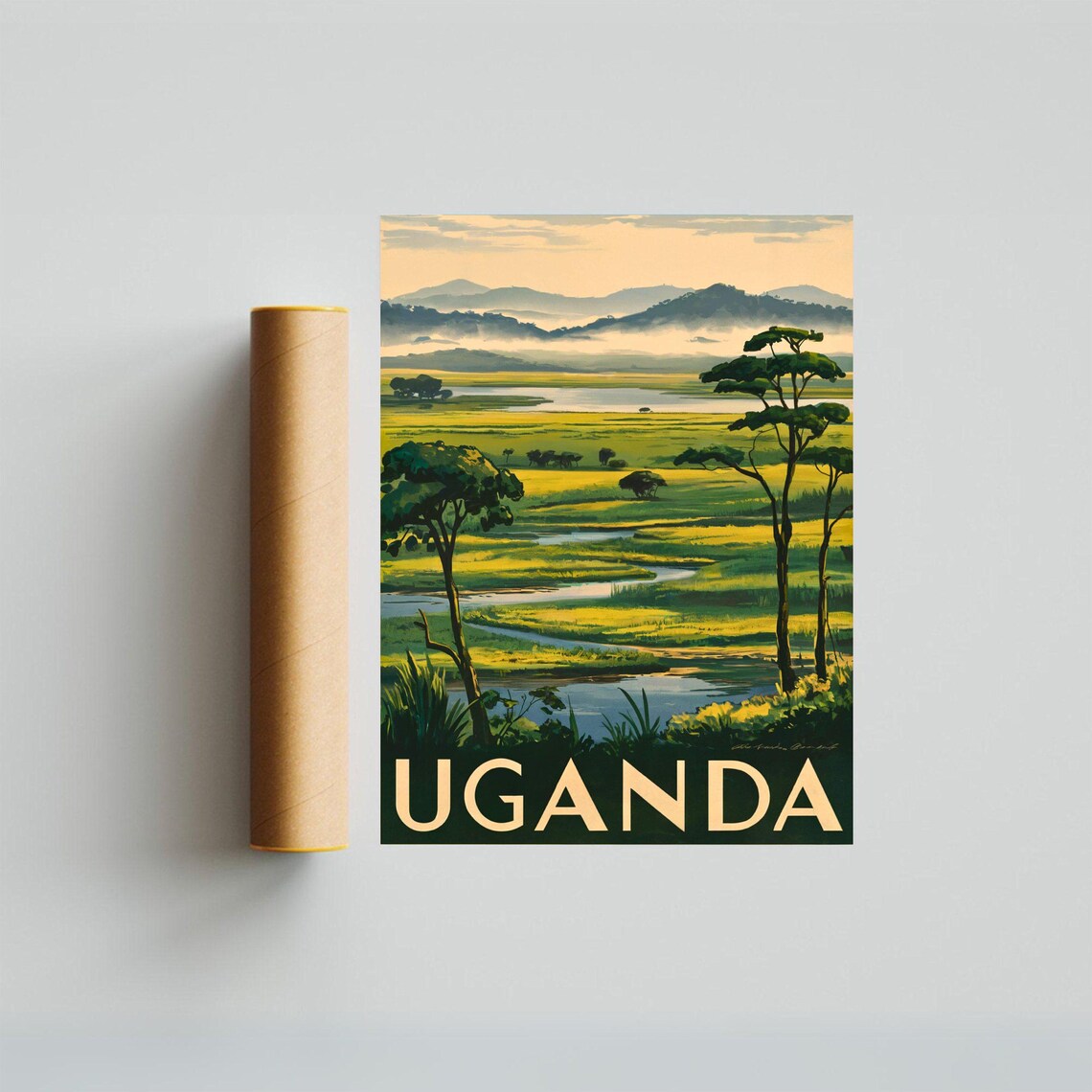 Uganda East Africa Wetland Savanna Serene Landscape Travel Poster - Image 4
