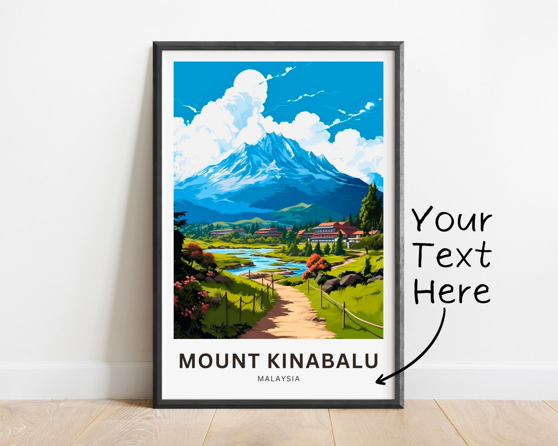 Mount Kinabalu Malaysia Snow Capped Peak Trail Travel Poster