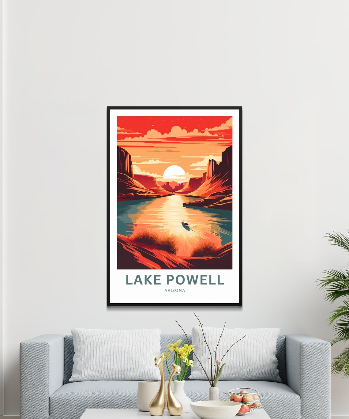 Lake Powell Arizona Canyon Sunset Boat Scenic View Travel Poster - Image 3