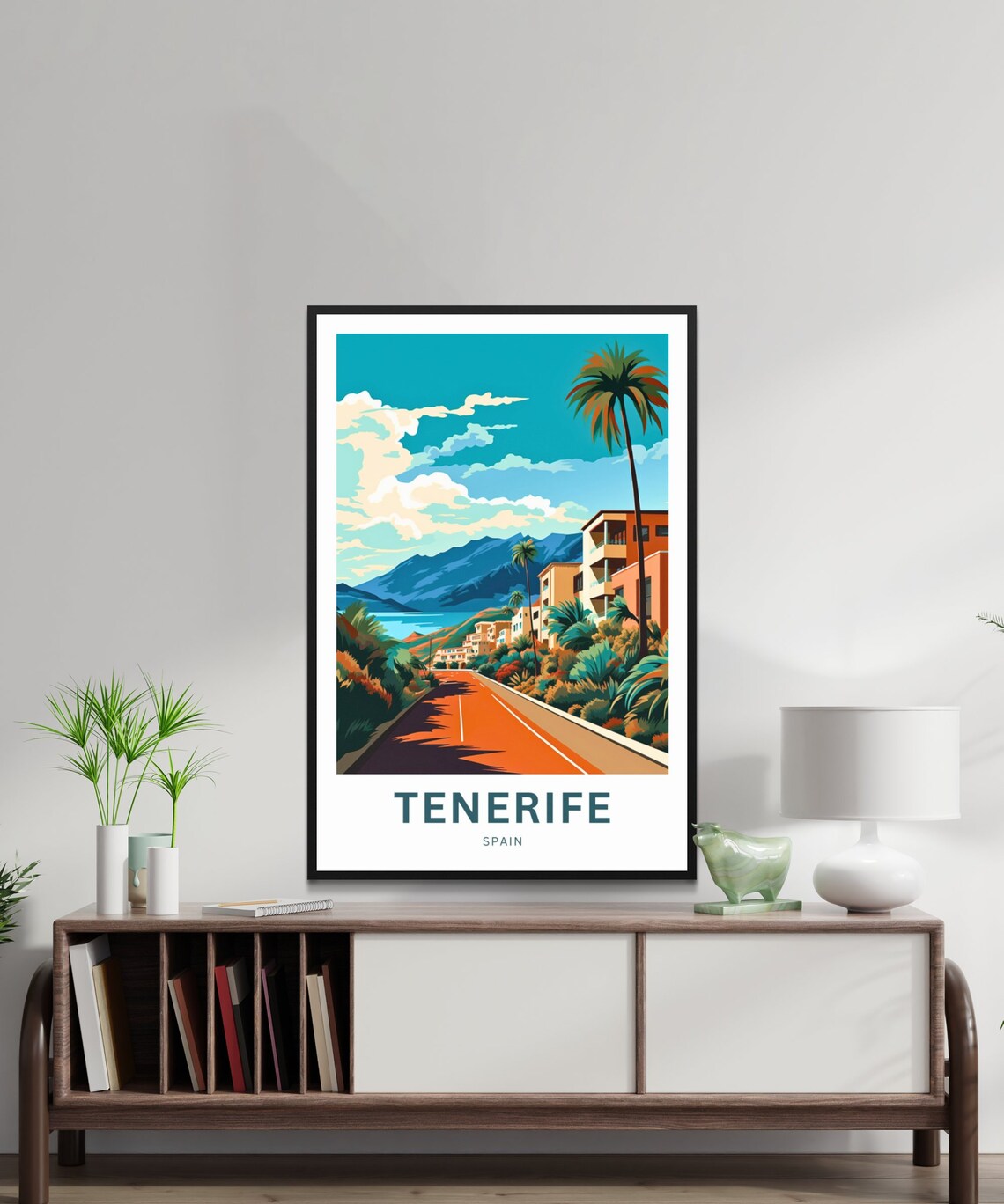 Tenerife Spain Orange Road Palms Coast Custom Vintage Travel Poster - Image 2