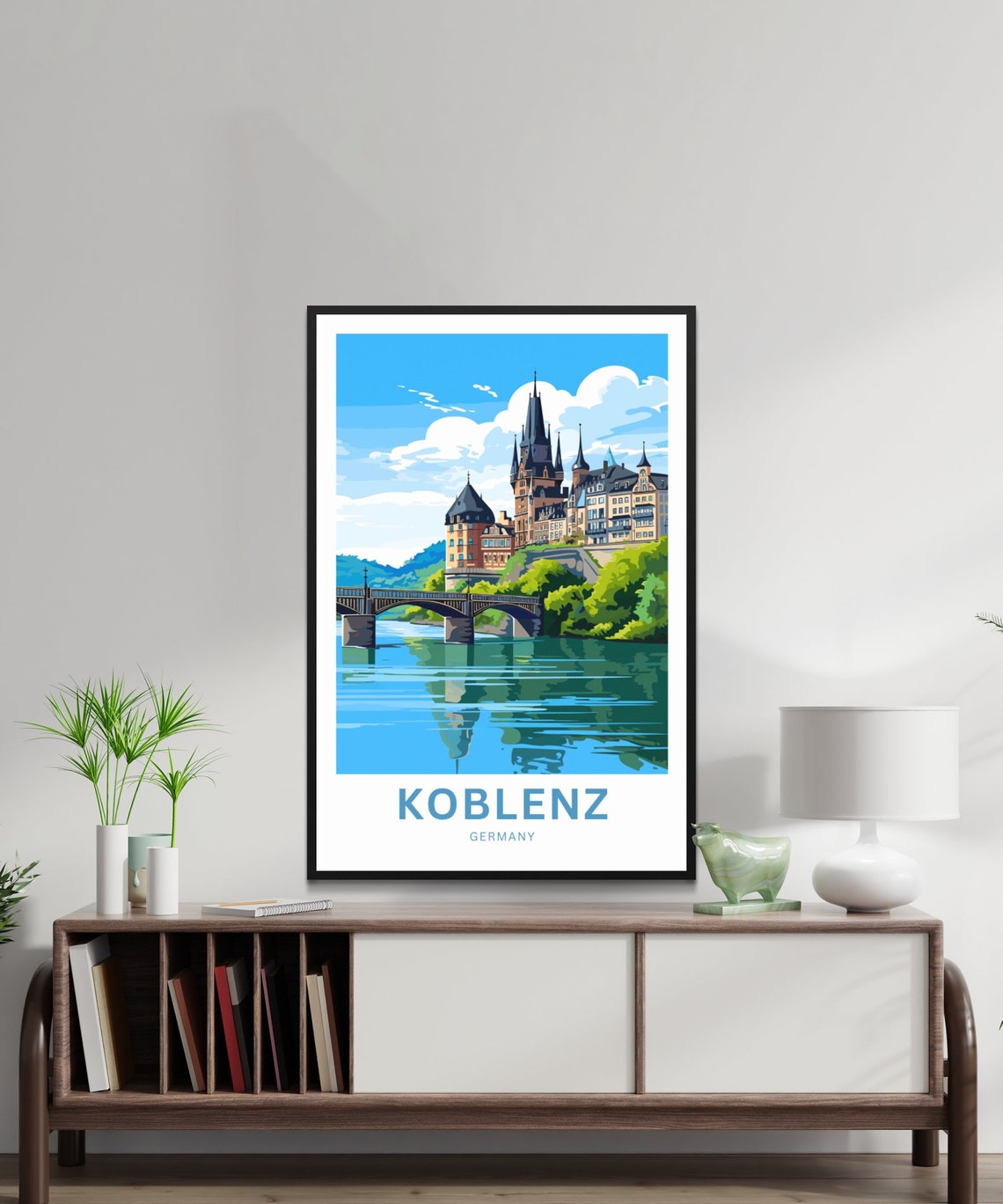 Koblenz Germany Historic Castle River Bridge Reflection Poster - Image 2