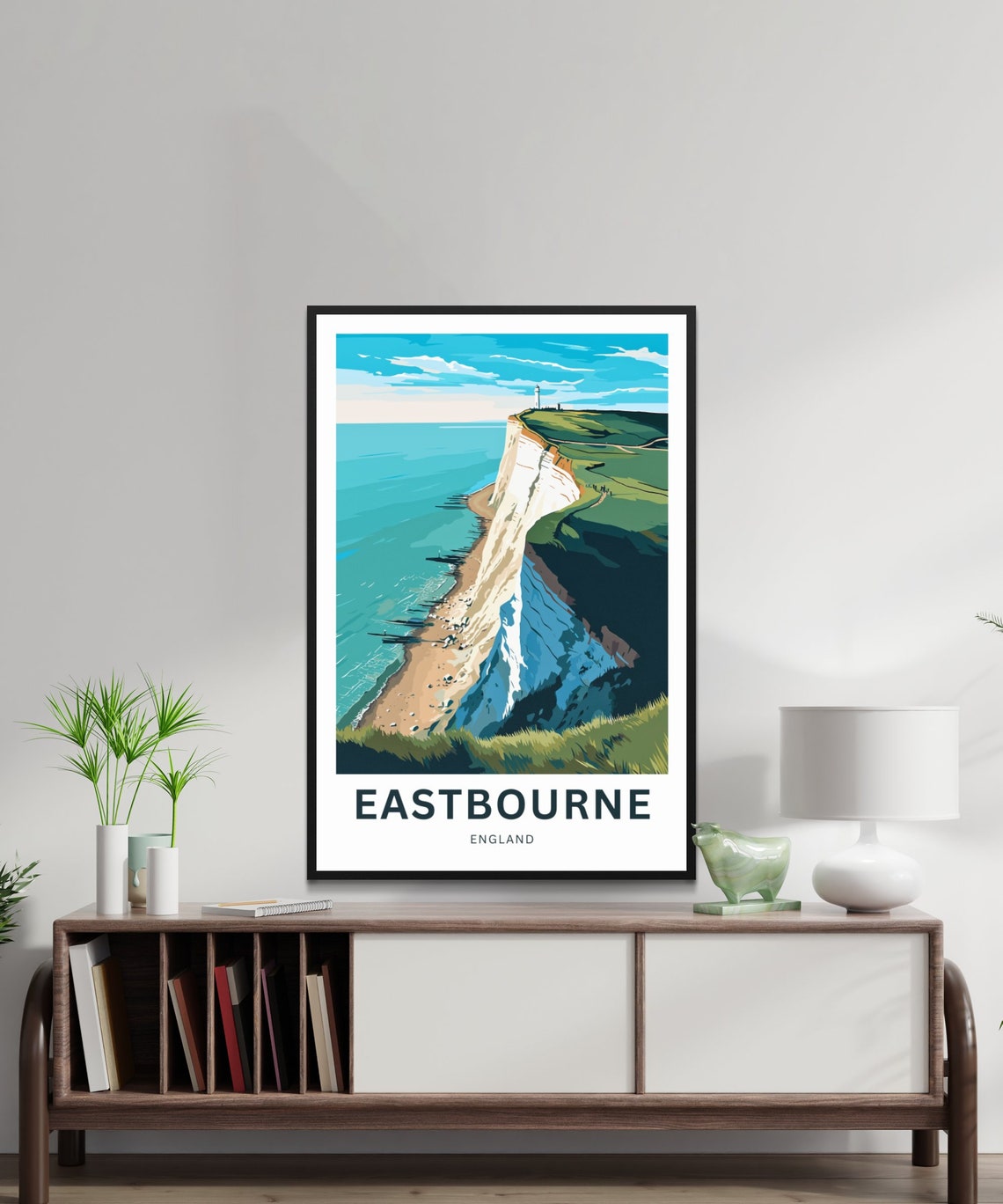 Eastbourne England White Cliffs Lighthouse Coastal Art Travel Poster - Image 2