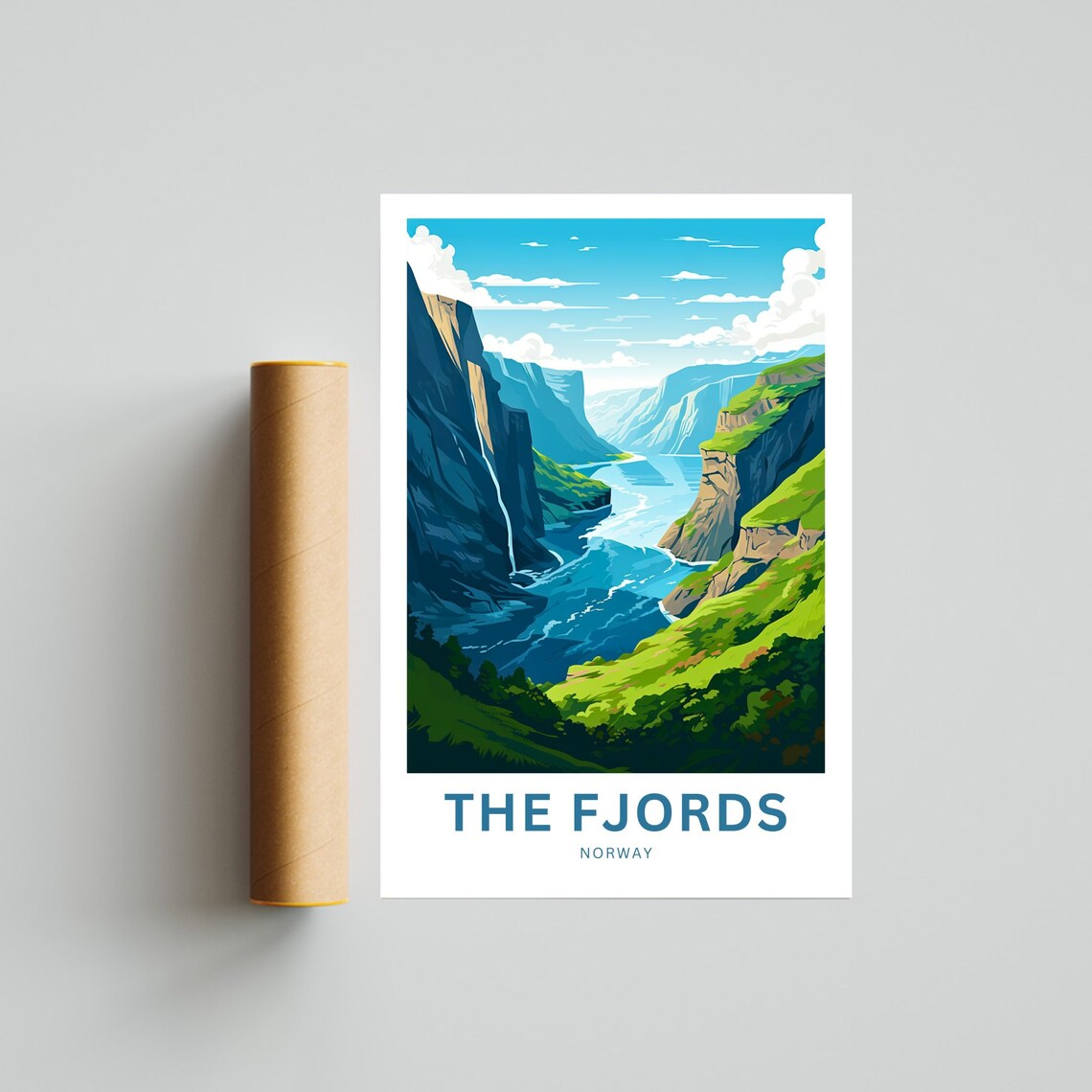 The Fjords Norway Waterfall Cliffs Green Valley Gorge Travel Poster - Image 4