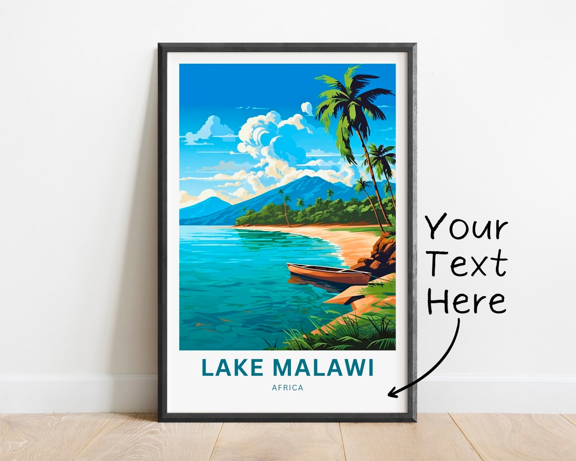 Lake Malawi Africa Palm Beach Canoe Personalized Travel Poster