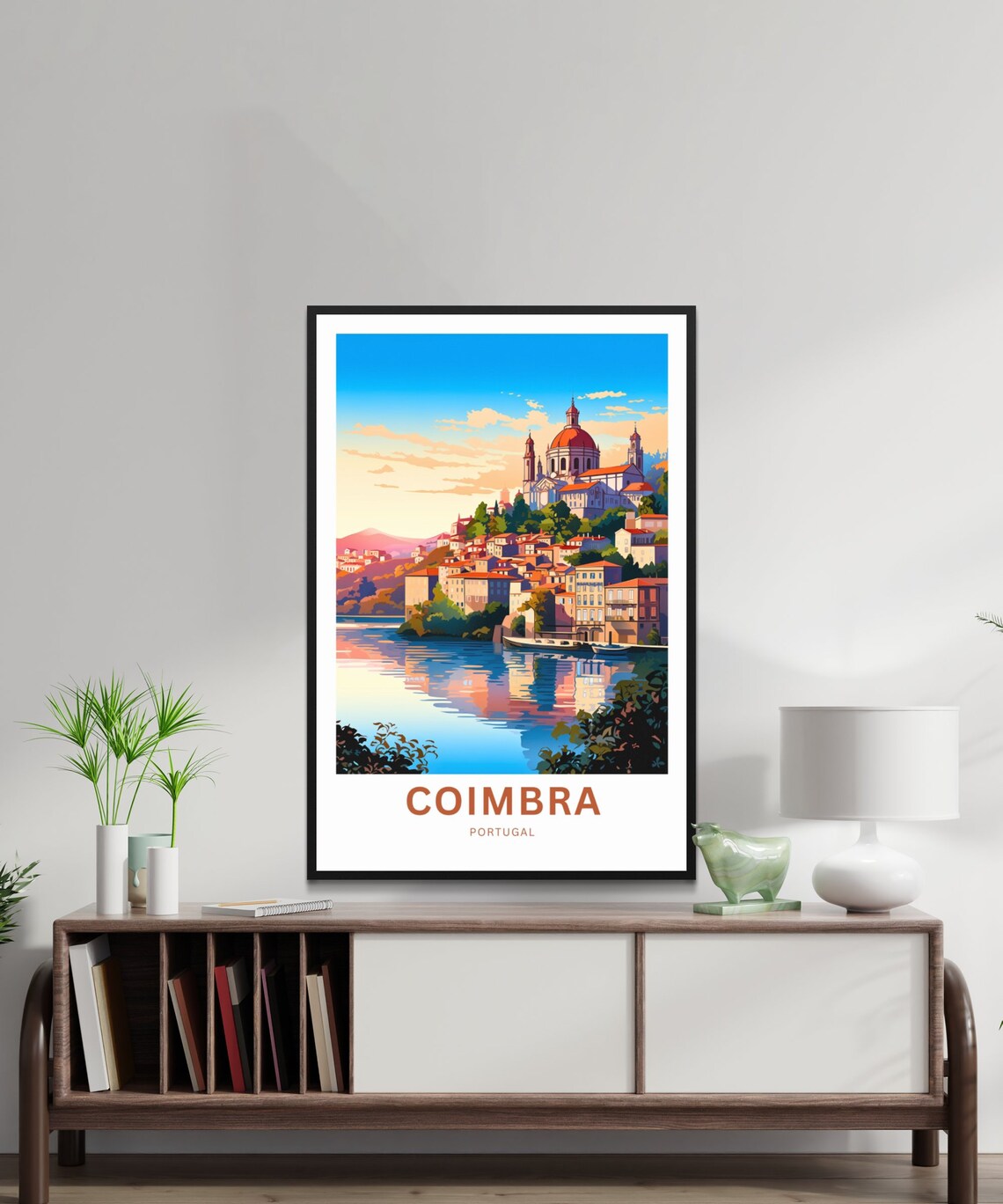 Coimbra Portugal River Sunset Reflections Boats Travel Poster - Image 2