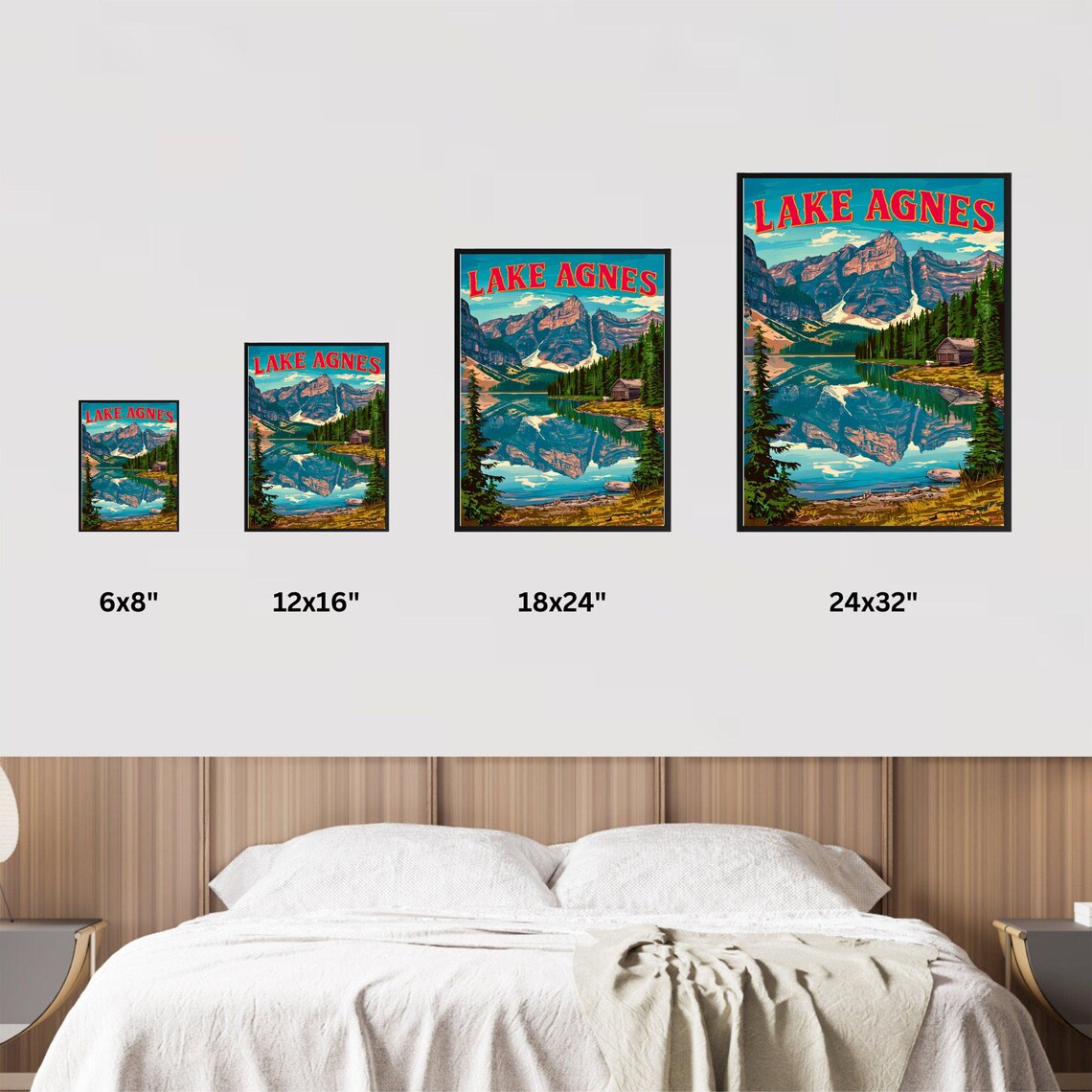 Lake Agnes Vintage Bold Red Letters Lakeside Cabin Reflection Poster - Image 2