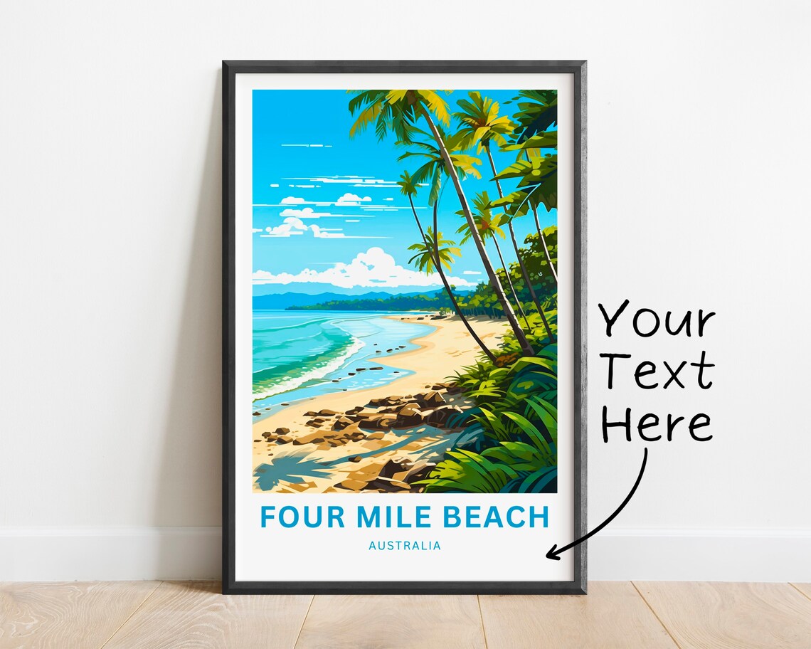 Four Mile Beach Australia Rocky Shoreline Palms Vintage Travel Poster - Image 4