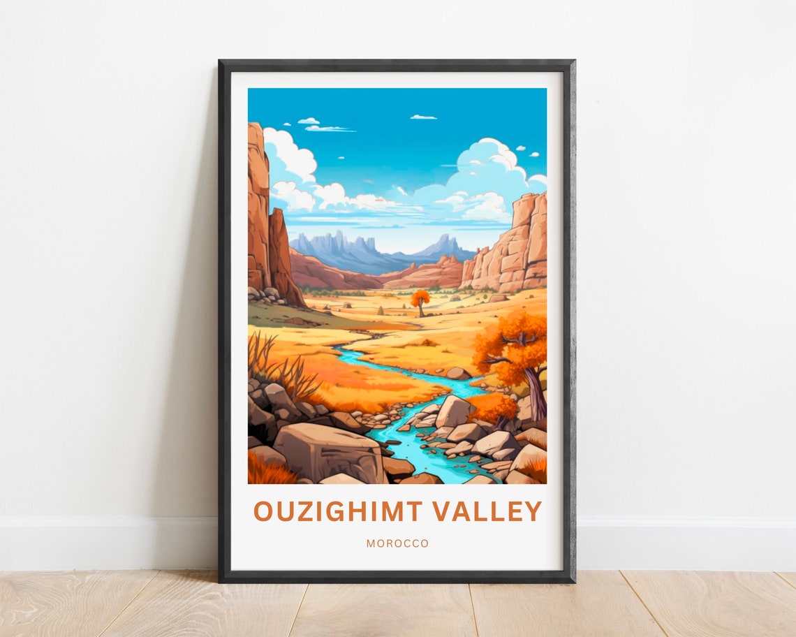 Ouzighimt Valley Morocco Desert Stream Orange Trees Canyon Poster