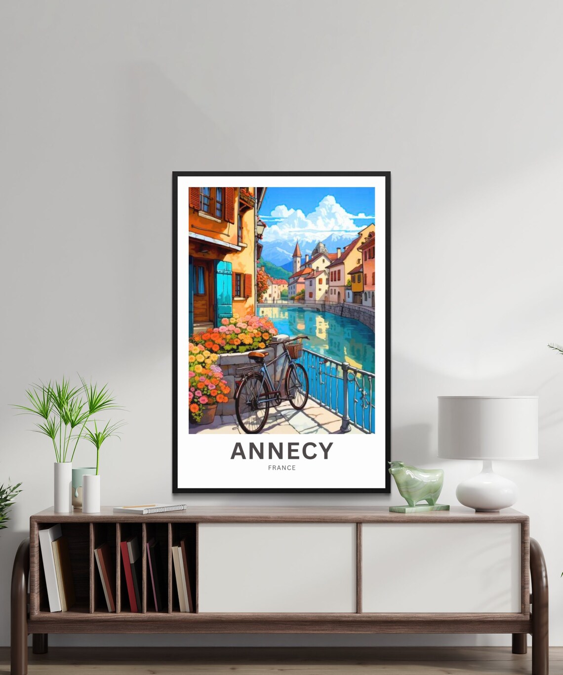 Annecy France Canal Bicycle Flowers Old Town Vintage Travel Poster - Image 2