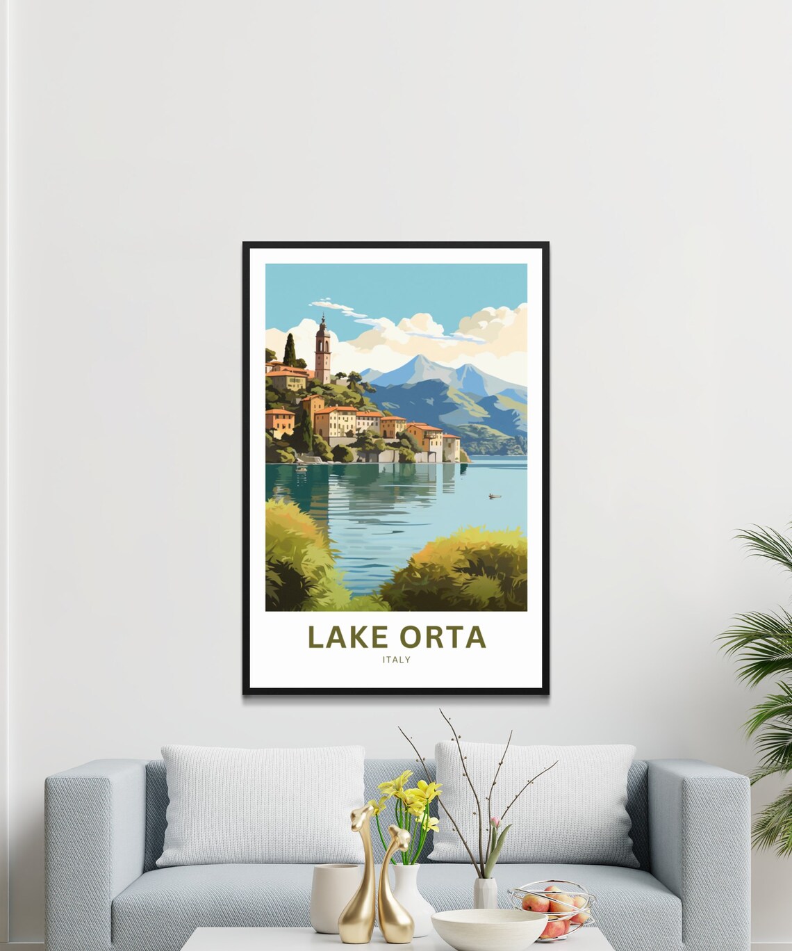 Lake Orta Italy Lakeside Village Bell Tower Mountain View Poster - Image 3