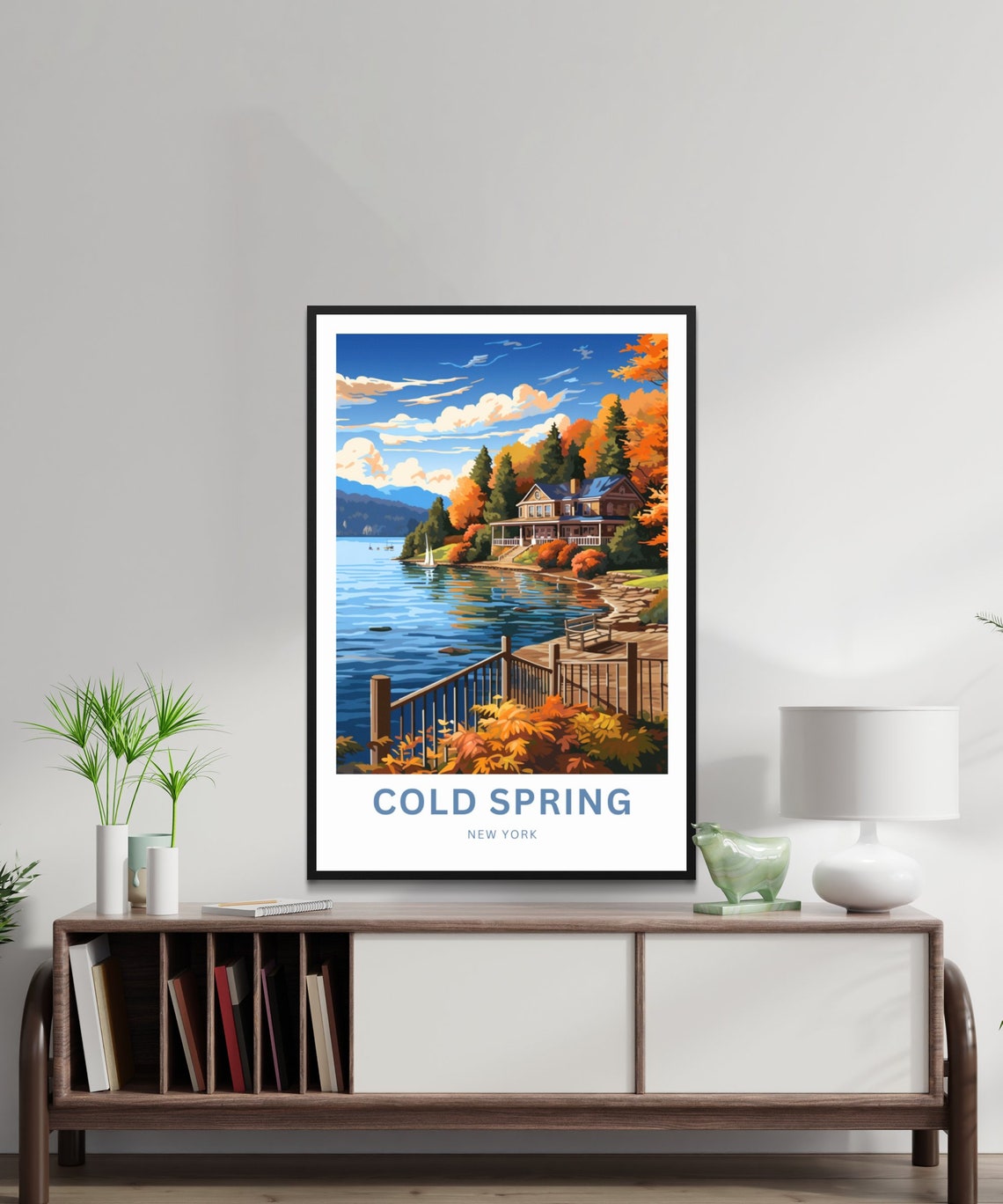 Personalized Cold Spring New York Autumn Lake Sailboat Travel Poster - Image 4