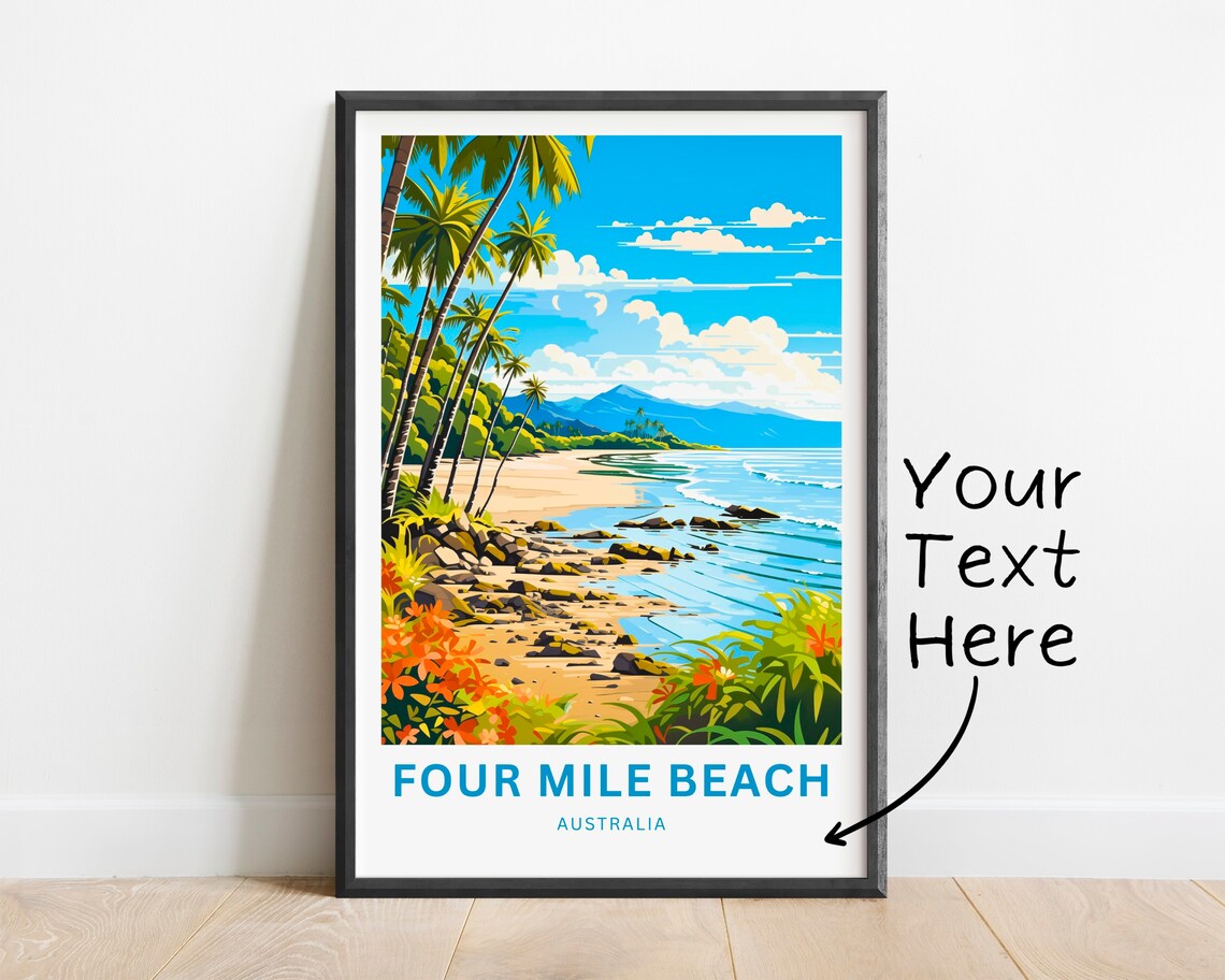 Four Mile Beach Australia Palm Fringed Shoreline Vintage Travel Poster - Image 4
