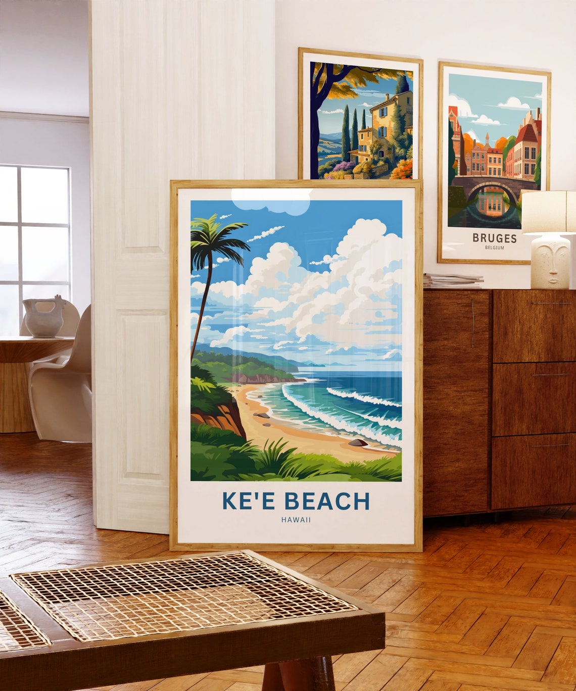 Ke'e Beach Hawaii Golden Sand Surf Palm Tree Tropical Travel Poster - Image 5