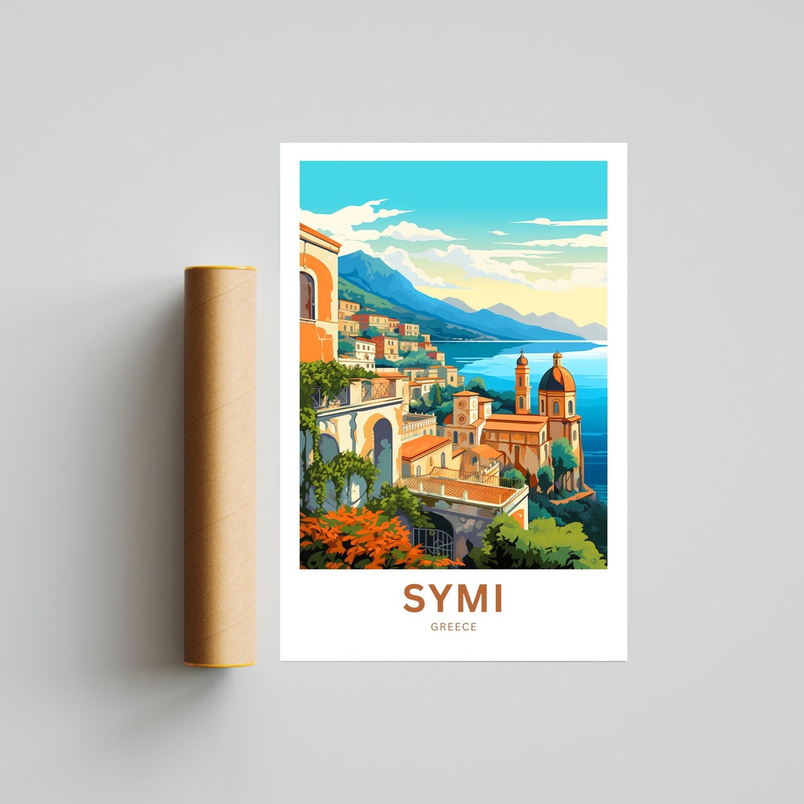 Personalized Symi Greece Harbor Town Church Sea View Travel Poster - Image 4