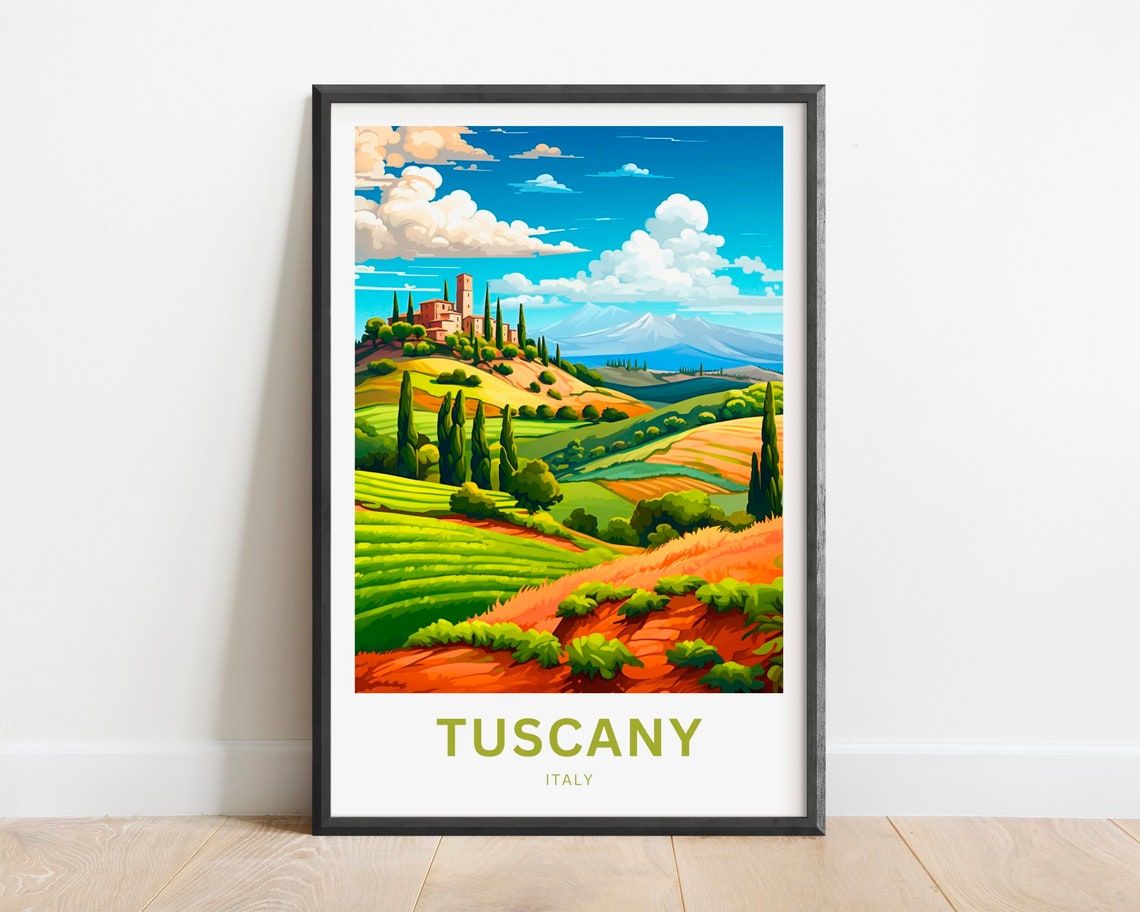 Tuscany Italy Rolling Hills Village Cypress Trees Landscape Poster - Image 2