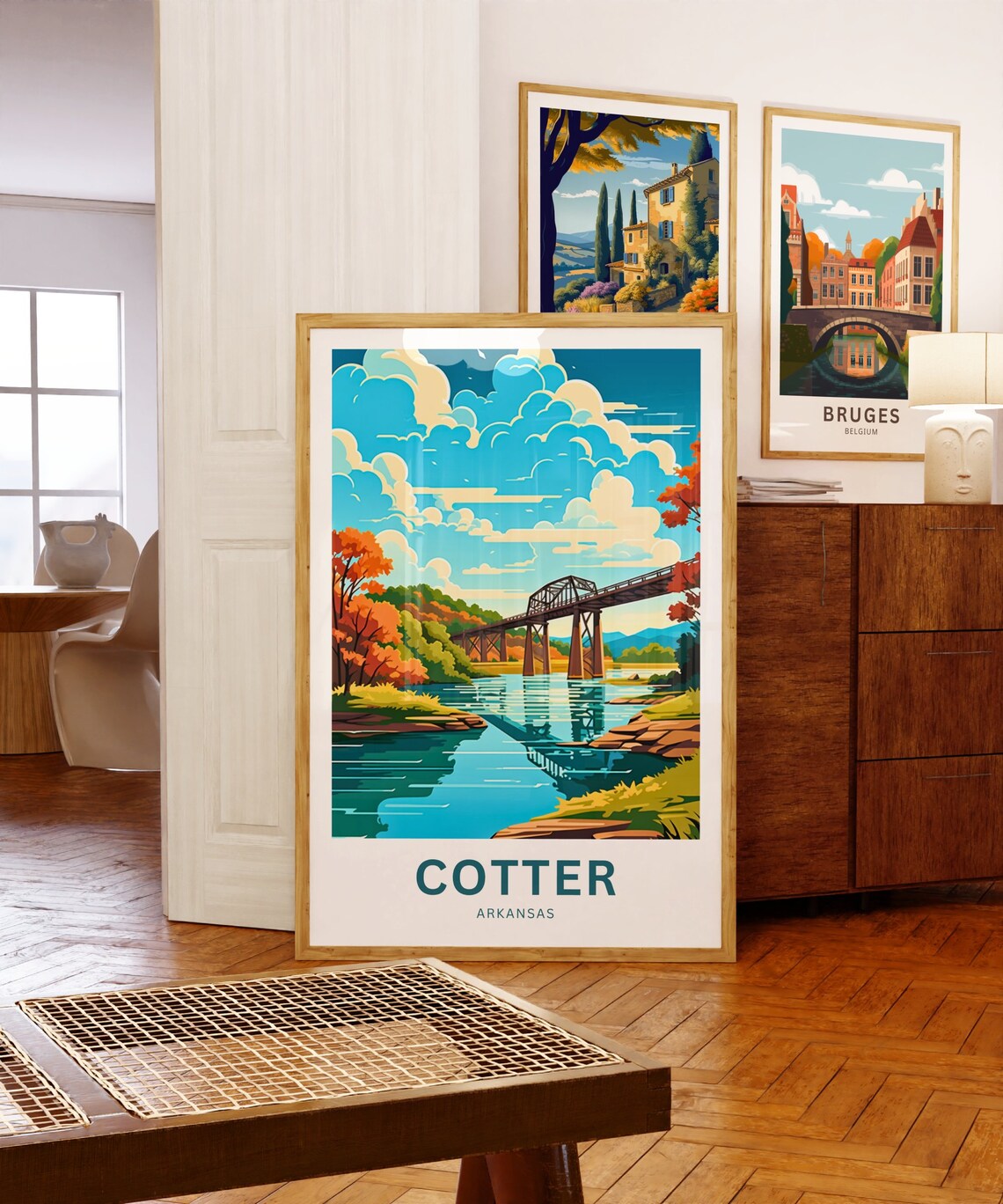 Cotter Arkansas Steel Bridge Autumn River Custom Travel Poster - Image 5