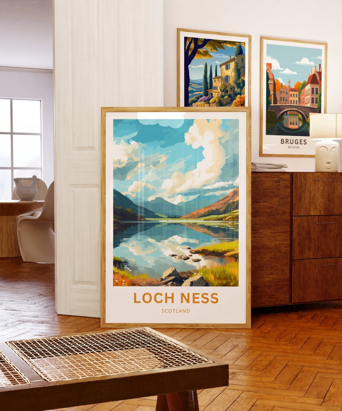 Loch Ness Scotland Mirror Calm Loch and Mountains Retro Poster - Image 5