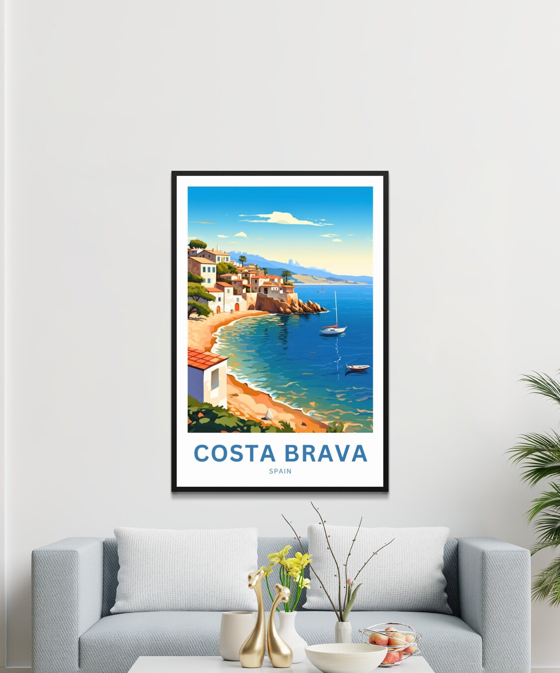 Costa Brava Spain Fishing Village Cove Turquoise Bay Scene Poster - Image 3